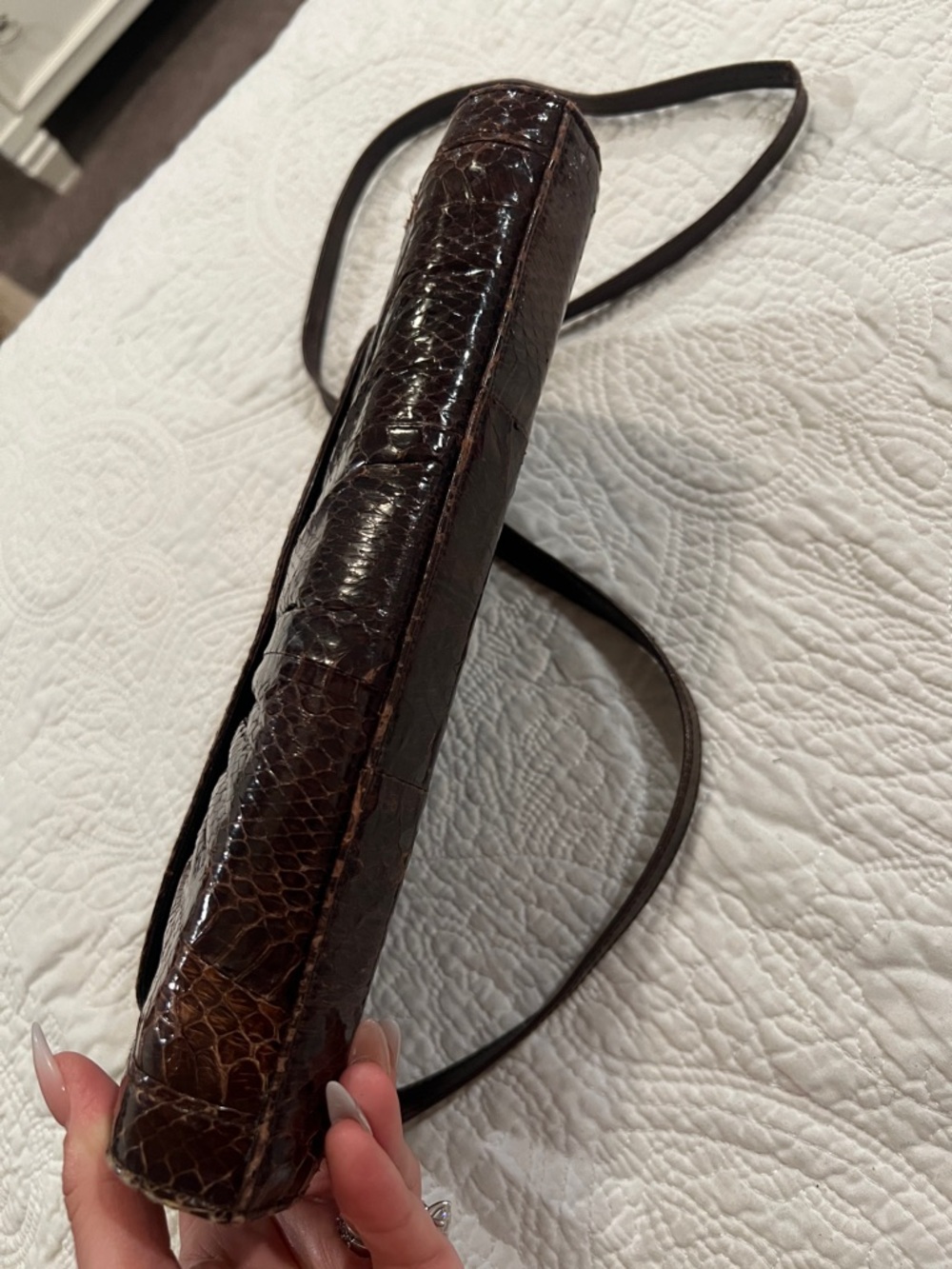 J.Renee snakeskin leather clutch, vintage  brown envelope style - Picture 2 of 7